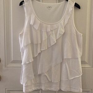 Ann TaylorLOFT Ruffled Layers Sleeveless Scoop Neck Top/White/ L/NWT/ON SALE $30